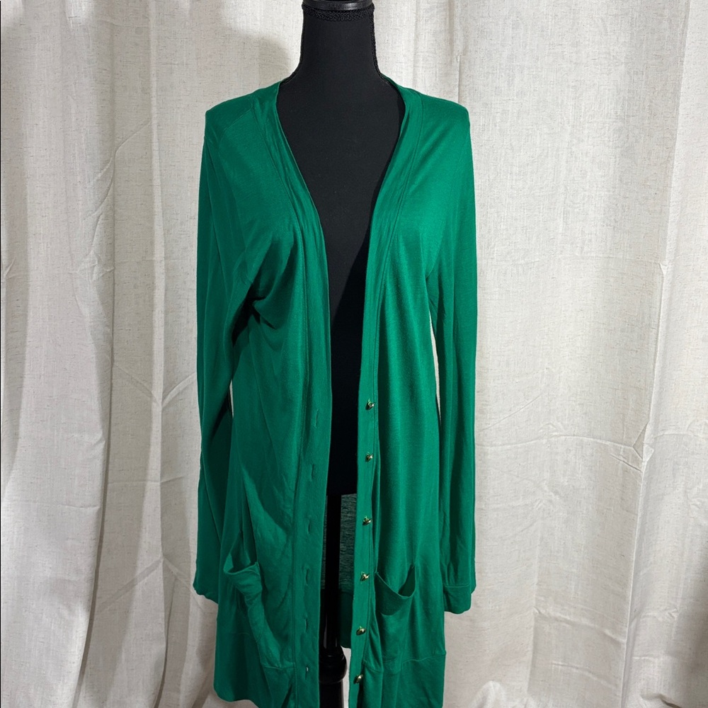 Mossimo Kelly Green Longline Lightweight Button Down Cardigan - Picture 5 of 7
